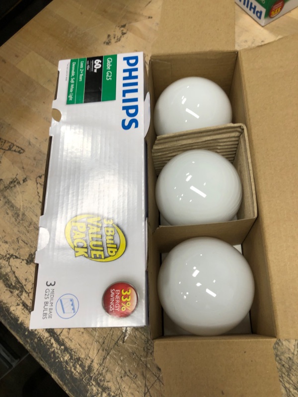 Photo 2 of 2boxes**Philips 40-Watt Equivalent G25 Halogen White Decorative Globe Light Bulb (3-Pack)
