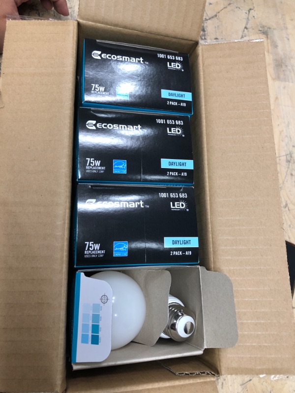 Photo 2 of 4-boxes **75-Watt Equivalent A19 Dimmable Energy Star LED Light Bulb Daylight (2-Pack)
