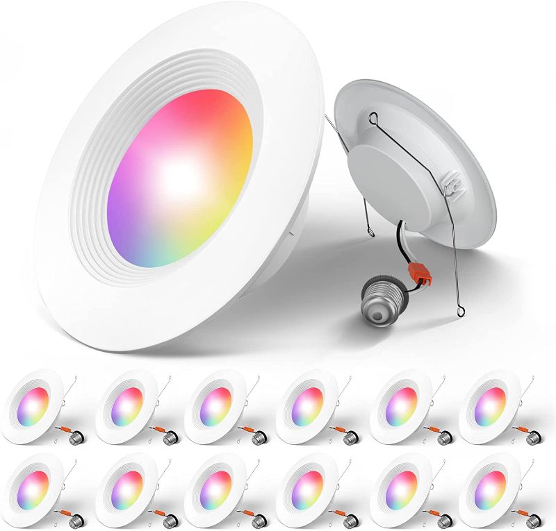 Photo 1 of Amico 5/6 Inch Smart LED Recessed Lighting 12 Pack, RGBCW Color Changing WiFi Can Lights with Baffle Trim, Retrofit Downlight, 12.5W=100W 1050LM, Works with Alexa & Google Assistant, App Control
