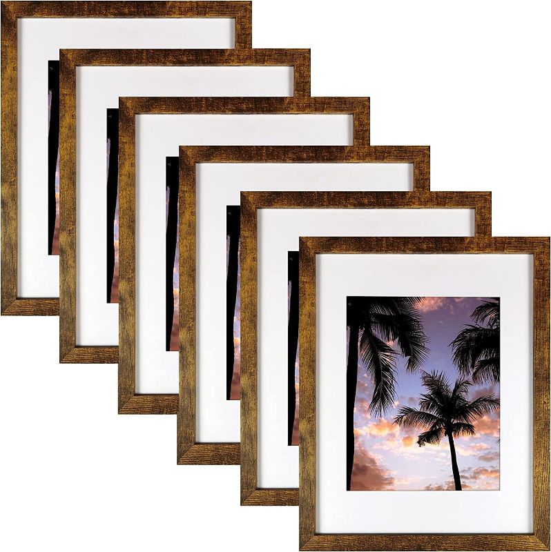 Photo 1 of 11x14 Frames, Display Pictures 8x10 With mat or 11x14 Prints Without Mat,Wall Mounting,Brown,6PCS
