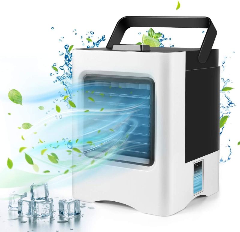Photo 1 of Portable Air Conditioner, Rechargeable Evaporative Conditioner Fan with 3 Speeds, Quiet Cooler Misting Fan, Mini Desk Handle for Home Dorm Office Outdoors, 2021 White
