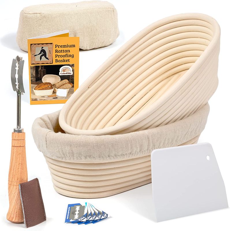 Photo 1 of 10 Inch Oval Bread Banneton Proofing Basket with Liner Cloth– Set of 2 + Premium Bread Lame and Slashing Scraper, the ideal Baking Bowl for Sourdough and Yeast Bread Dough by Criss Elite
**missing some accessories 