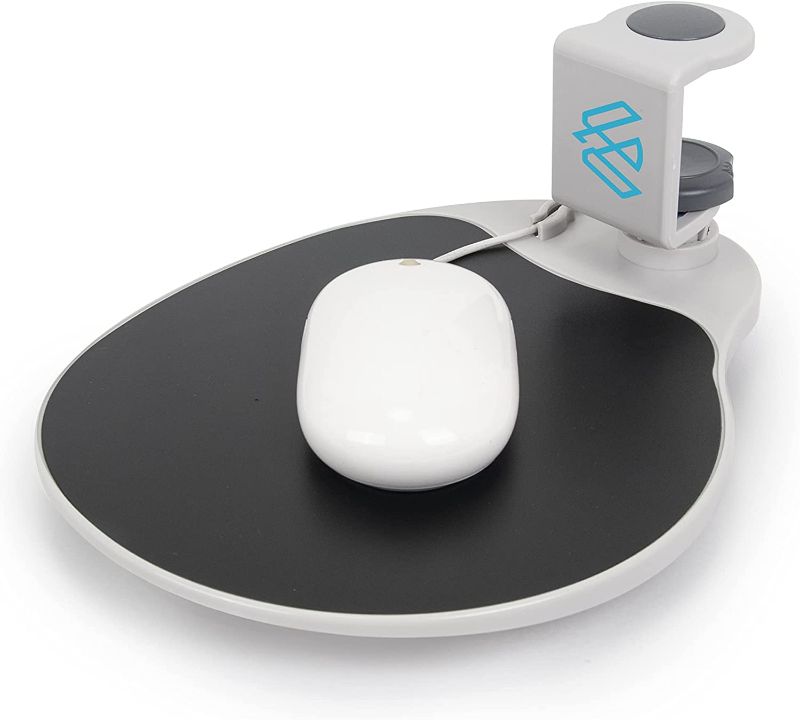 Photo 1 of EHO Under-Desk Mouse Platform/Clip on Mouse Pad Rotating 360 Degree, Ergonomic Mouse Tray Attachment, Office Mouse Pad, Slide Out Mouse Tray (Platinum), Suitable for 1.5" Thickness Desk
