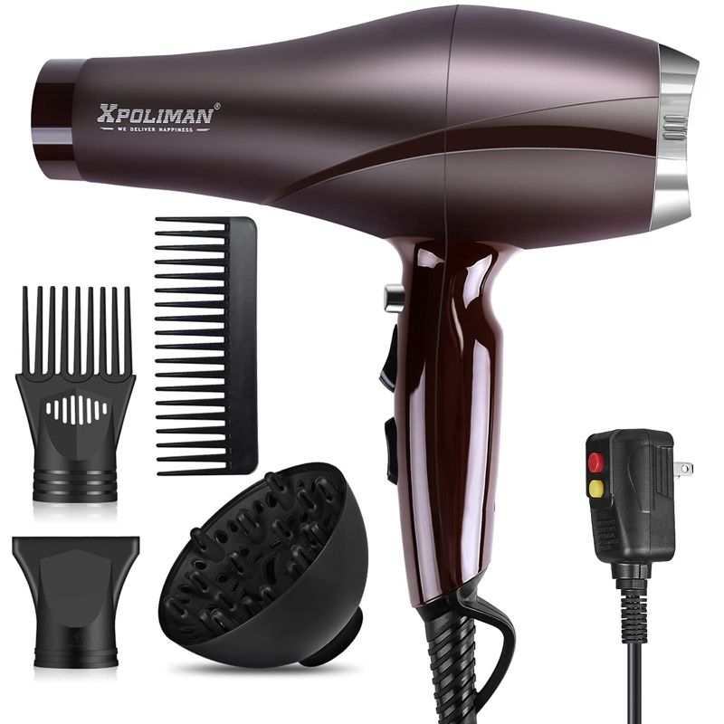 Photo 1 of 2000 Watt Hair Dryers, Xpoliman Professional Salon Hair Dryer with AC Motor, Negative Ionic Blow Dryer with Diffuser Concentrator Comb, 2 Speed 3 Heat Settings,Low Noise Long Life Style-Brown/Purple
