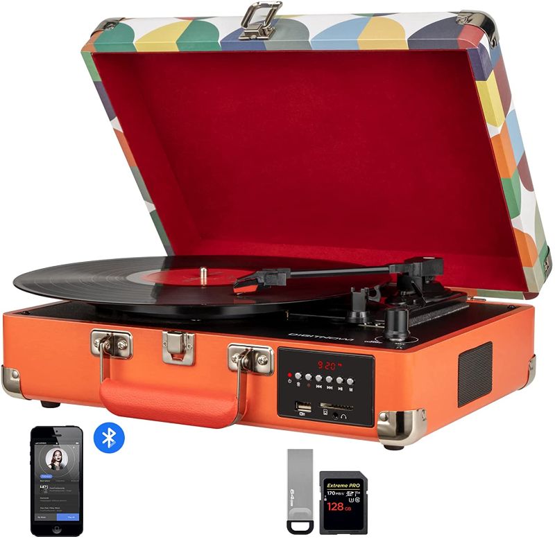 Photo 1 of DIGITNOW Record Player, Turntable Suitcase with Multi-Function Bluetooth/FM Radio/USB and SD Card Port/Vinyl to MP3 Converter