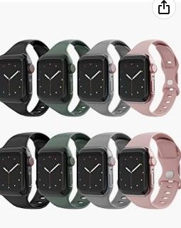 Photo 1 of Jomoq Bands Compatible with Apple Watch 8 Pack Silicone Soft Waterproof Sport Replacement Wristbands Compatible with iWatch Series 7 SE 6 5 4 3 2 1 Women Men Water Resistant Slim Strap 45/44/42/41/40/38mm for Apple Watch