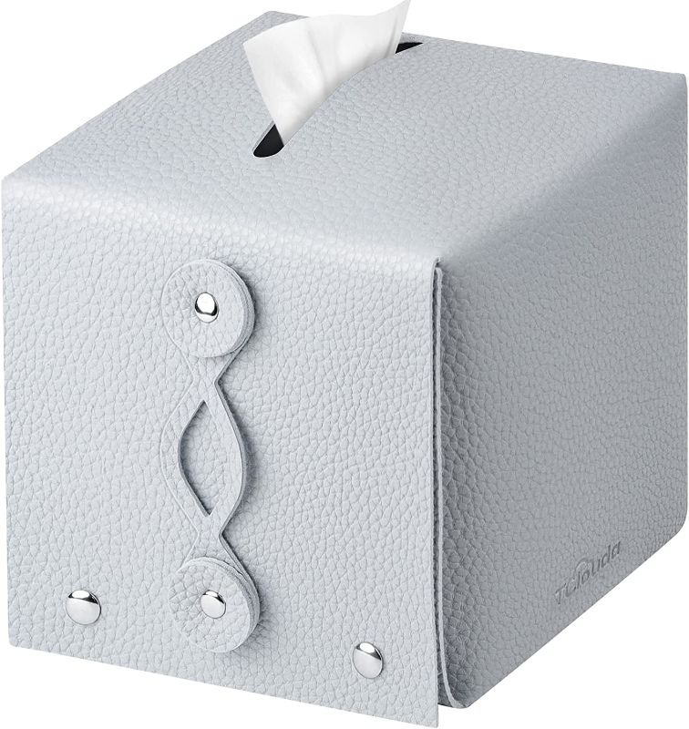Photo 1 of  bundle of Tissue Box Cover(5.5"X5.5"X5.5"), Tclouda, Modern PU Leather Square Tissue Box Holder for Creative Decorative, Use for Bathrooms/Office/Car/Nightstand/Outdoor Tent/Dining Table, Single Gray (2 pack)
