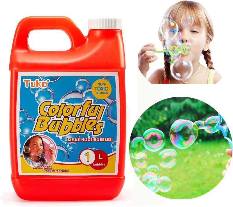 Photo 1 of bundle of 2 Tuko Bubble Solution Refill (up to 2.5 Gallon) Big Bubble Solution 32 Ounce Concentrated Solution for Bubble Machine, Easter (Red)
