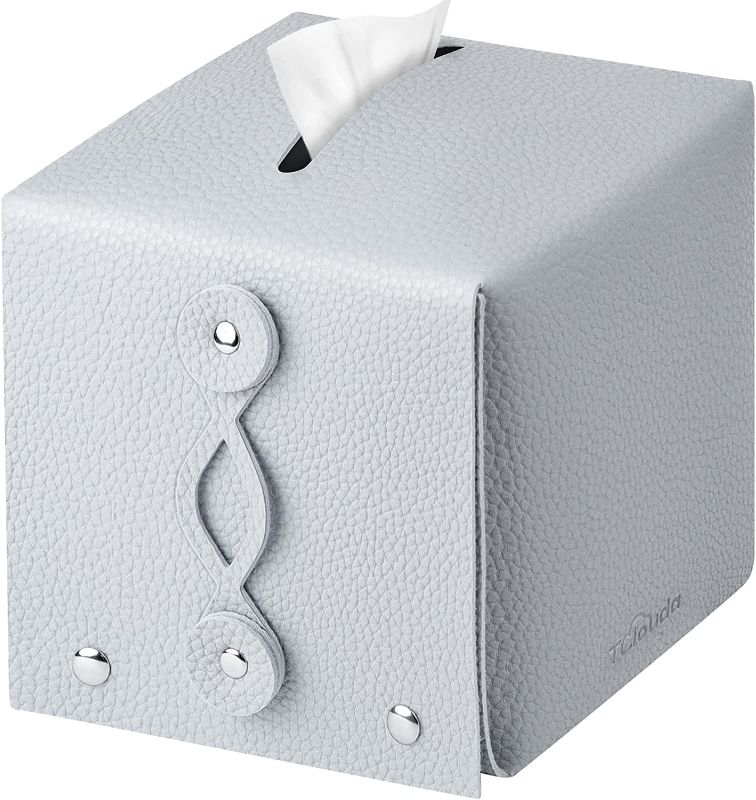 Photo 1 of bundle of 2 Tissue Box Cover(5.5"X5.5"X5.5"), Tclouda, Modern PU Leather Square Tissue Box Holder for Creative Decorative, Use for Bathrooms/Office/Car/Nightstand/Outdoor Tent/Dining Table, Single Gray
