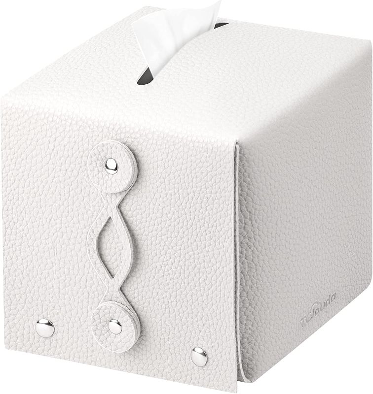 Photo 1 of bundle of 3 Tissue Box Cover(5.5"X5.5"X5.5"), Tclouda, Modern PU Leather Square Tissue Box Holder for Creative Decorative, Use for Bathrooms/Office/Car/Nightstand/Outdoor Tent/Dining Table, Single White
