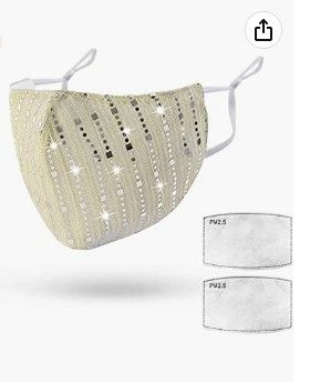 Photo 2 of bundle of GADONTAN Mordern Patchwork Decorative Pillow Covers Soft Luxury Velvet Splicing Throw Pillow Covers Cushion Covers for Sofa Couch Living Room Bedroom (Green White Black 20x20inch) and Sparkly Reusable Face Mask for Women,Fashion Sequin Bling Mas