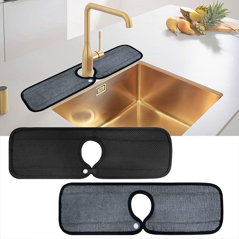 Photo 1 of 2 Pack Drying Mat for Sink Faucet Splash Guard Dish Drying Mats Kitchen Counter Microfiber Absorbent Pads 18''x5.5''
