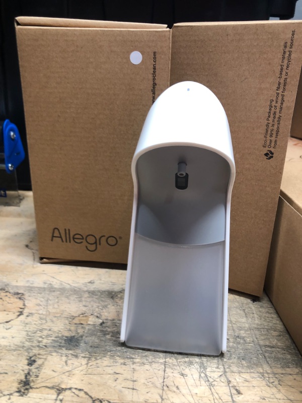 Photo 2 of Allegro 5-Level Volume Control Automatic Touchless Foaming Soap Dispenser Hands Free No Touch Infrared Motion Sensor Hand Soap Dispenser Pump for Kids Bathroom Kitchen Countertop, White 11oz
