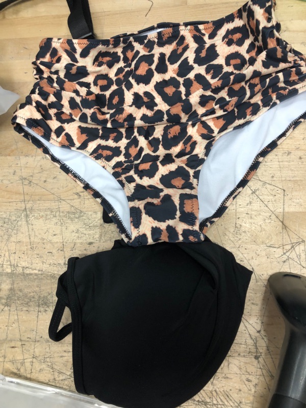 Photo 2 of RUUHEE Women Criss Cross High Waisted String Floral Printed 2 Piece Bathing Suits leopard print size L 8-10