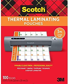 Photo 1 of Scotch TP3854-100 Letter Size Thermal Laminating Pouches 3 mil 11.5 x 9 100 per Pack
