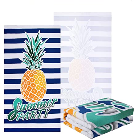 Photo 1 of NovForth Oversized Beach Towel 41x73inch Extra Large Microfiber Striped Sand Free Pool and Swim Towels Quick Dry for Adults and Kids Super Absorbent
