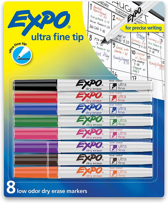 Photo 1 of 2-PACK ***EXPO Low Odor Dry Erase Markers, Ultra-Fine Tip, Assorted Colors, 8 Pack
