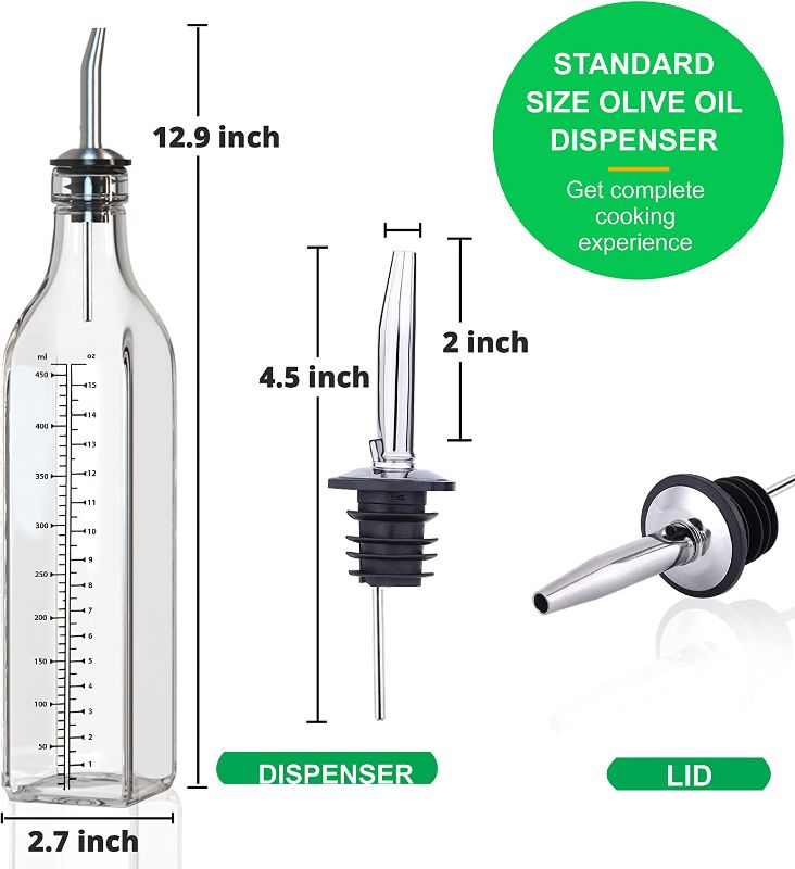 Photo 1 of 2-PACK ***Liam kitchen 17 oz Glass Olive Oil Bottle Dispenser - 500ml Oil & Vinegar Cruet Bottle with Pourers, Funnel for Easy pouring & Refill, Olive Oil Carafe Decanter for Kitchen (Clear Bottle (17 oz))
