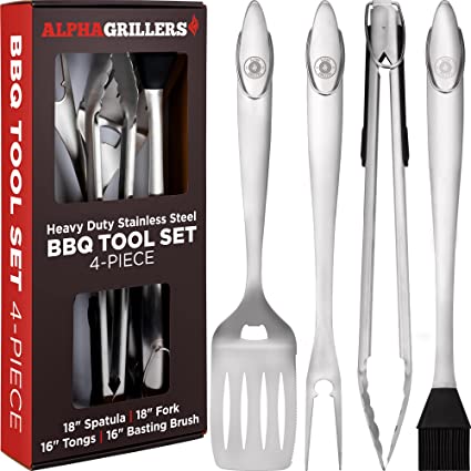 Photo 1 of Alpha Grillers Grill Set Heavy Duty BBQ Accessories - BBQ Tool Set 4pc Grill Accessories with Spatula, Fork, Brush & BBQ Tongs - Gifts for Dad Durable, Stainless Steel Grill Tools
(missing basting brush )