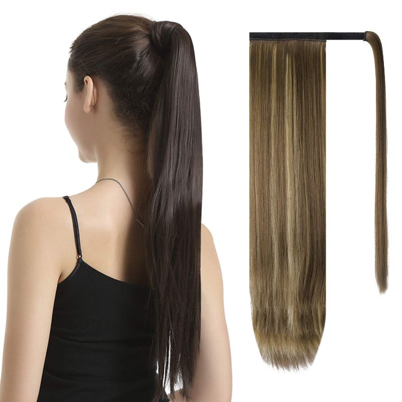 Photo 1 of BARSDAR 26 inch Ponytail Extension Long Straight Wrap Around Clip in Synthetic Fiber Hair for Women - Blonde & Medium Brown
