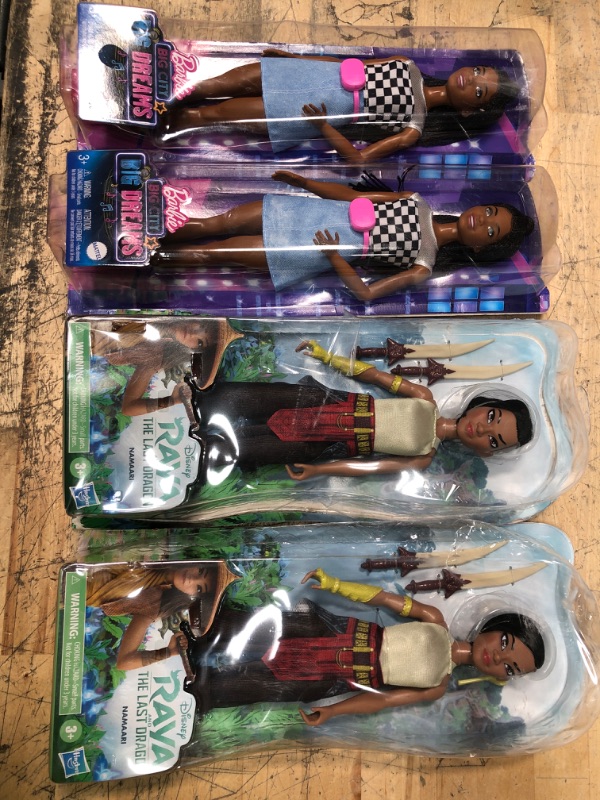 Photo 3 of Disney's Raya and the Last Dragon Namaari Doll, Fashion Doll Clothes and Accessories
(2pack)
and
Barbie: Big City, Big Dreams Barbie "Brooklyn" Roberts Doll - Shimmery Top and Skirt
(2pack)

**4 dolls total