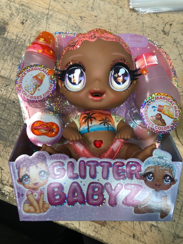 Photo 2 of Glitter Babyz Solana Sunburst with 3 Magical Color Changes Baby Doll - Coral Pink Hair