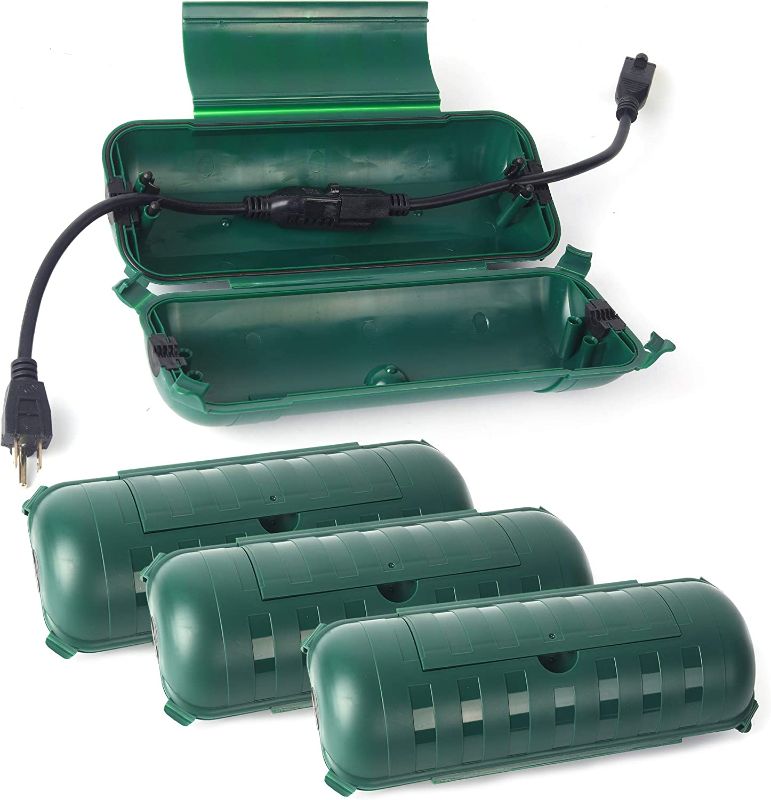 Photo 1 of (4-Pack) Large Green Outdoor Extension Cord Plug Protector | Water-Resistant Holder for Holiday String Lights and Wires | Capsule Shaped Protector with Large Compartment