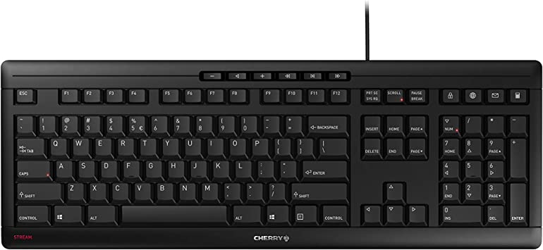 Photo 1 of CHERRY Stream Keyboard Wired USB SX Scissors Mechanism QWERTY Whisper-Quiet Silent Keystroke for Home Office, Work or Personal Computer. Black