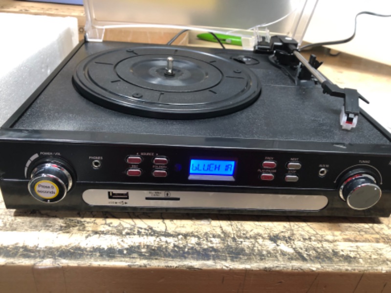 Photo 1 of DIGITNOW Bluetooth Record Player with Stereo Speakers, Turntable for Vinyl to MP3 with Cassette Play, AM/FM Radio, Remote Control, USB/SD Encoding, 3.5mm Music Output Jack(Black)