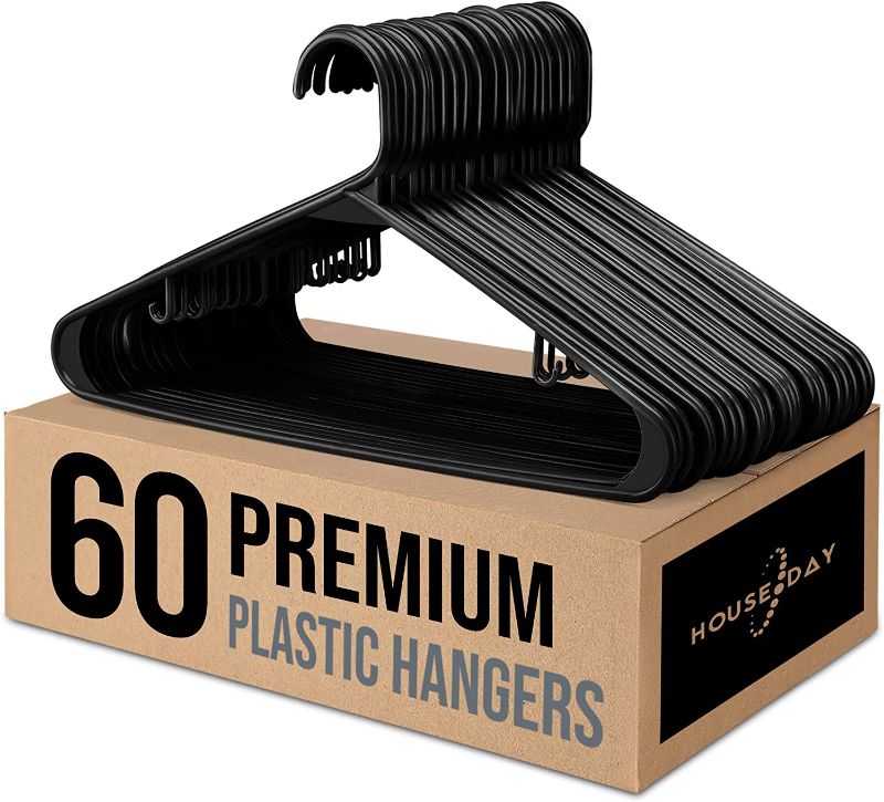 Photo 1 of 24 PACK*** HOUSE DAY Black Plastic Hangers 60 Pack, Durable Clothes Hanger with Hooks