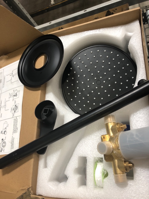 Photo 2 of 1-Spray Patterns with 3.4 GPM 9 in. Wall Mount Rain Fixed Shower Head with Single Lever Handle and Valve in Matte Black
