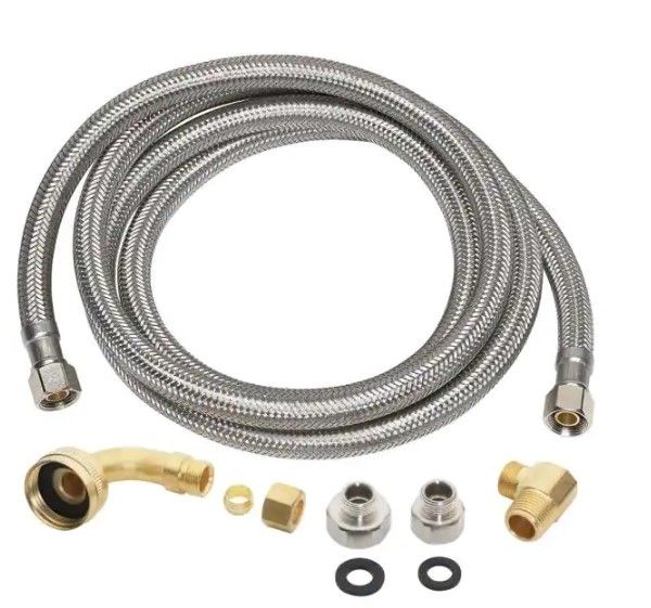 Photo 1 of 3/8 in. COMP x 3/8 in. COMP x 60 in. Universal Stainless Steel Dishwasher Connector
