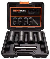 Photo 1 of *** USED MINOR COSMETIC DAMAGE**
THINKWORK Twist Socket Set Lug Nut Remover Extractor Tool - 5-Piece Metric Bolt and Lug Nut Extractor Socket Tools
