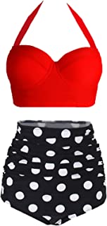 Photo 1 of AMOURRI Womens Vintage Polka Underwire High Waisted Swimsuit Bathing Suits Bikini SIZE L
