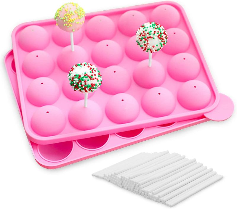 Photo 1 of 2 Pink Silicone Baking Mold Set- Lollipop Cake ball mold Chocolate maker, with Lollipop Sticks