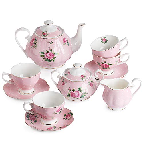 Photo 1 of BTaT- Floral Tea Set, Tea Cups (8oz), Tea Pot (38oz), Creamer and Sugar Set, Gift Box, China Tea Set, Tea Sets for Women, Tea Cups and Saucer Set, Mot