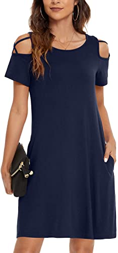 Photo 1 of KUOTAI Womens Summer Casual Short Sleeve Dresses Cold Shoulder T-Shirt Beach Dress with Pockets
SIZE LARGE