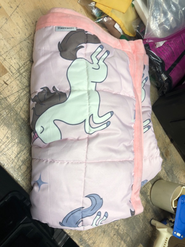 Photo 2 of HAOWANER Minky Kids Weighted Blanket 5lbs 36 x 48 inches, Soft Kids and Toddler Comforter Great for Calming and Sleeping, Child Bed Size, Pink Unicorn
