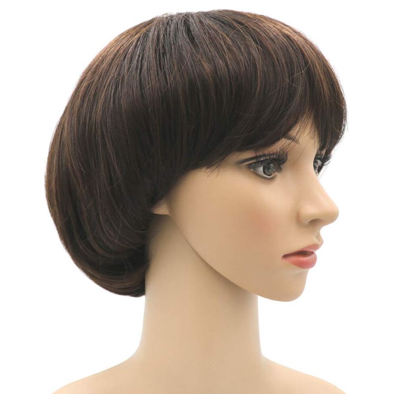 Photo 1 of Afro Girls Cosplay Mushroom Wig Short Haircut With Bangs Bob Wig For Black Women (Brown)
