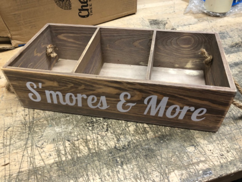 Photo 2 of (MAIN PHOTO USED AS REFERENCE ONLY *CHECK PHOTOS) S'mores Station Wooden Box S'mores Bar Holder with Handles Farmhouse Kitchen Decor Rustic Smores Roasting Station Wood Organizer Camping BBQ Accessories Teacher Gift
