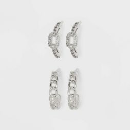 Photo 1 of ** MISSING CHAIN PAIR***
Sterling Silver Cubic Zirconia Hoop Frozen Chain Hoop Earring Set 2pc - A New Day™

