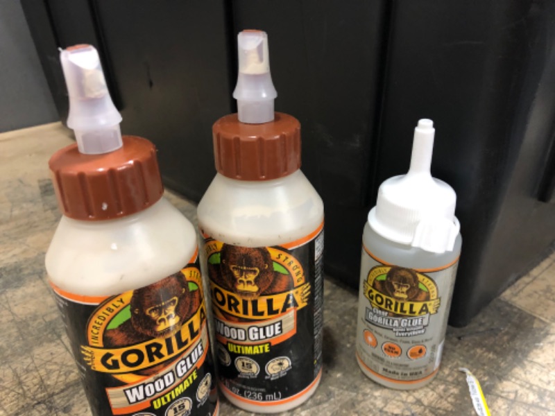 Photo 1 of 2  Gorilla
8 oz. Wood Glue Ultimate
 & 1 Gorilla
3.75 oz. Clear Glue