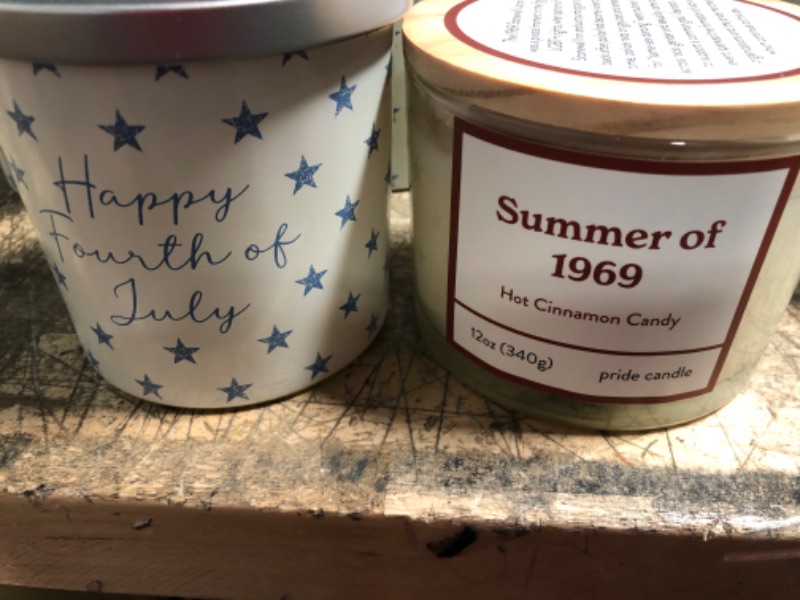 Photo 1 of 13oz Glass Jar Candle Frozen Vanilla Custard 'Happy 4th of July' - Threshold™
&
Candle Summer in 1969 - Pride