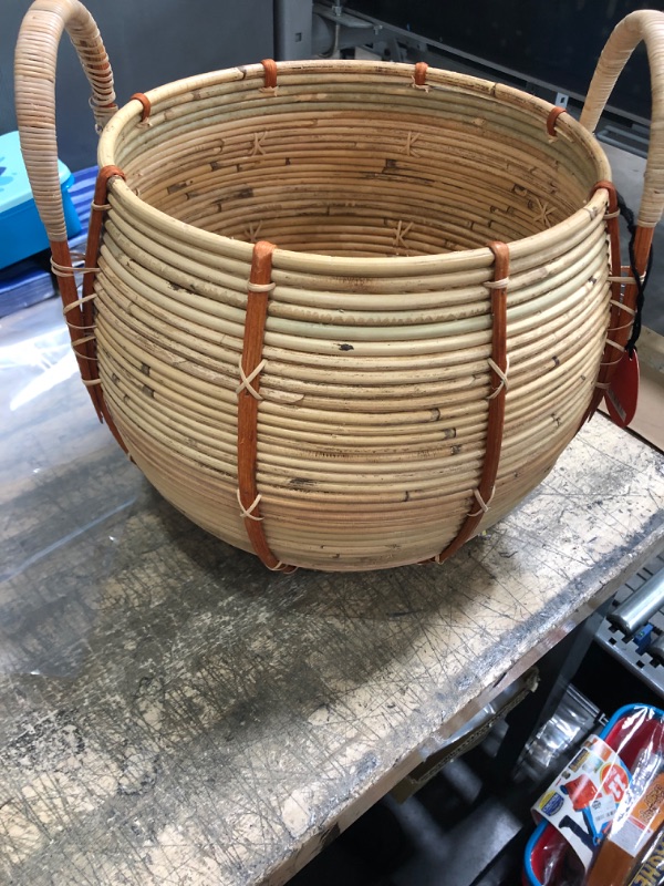 Photo 2 of 14" X 13" Round Rattan Basket with Handle Natural - Opalhouse™ Designed with Jungalow™
