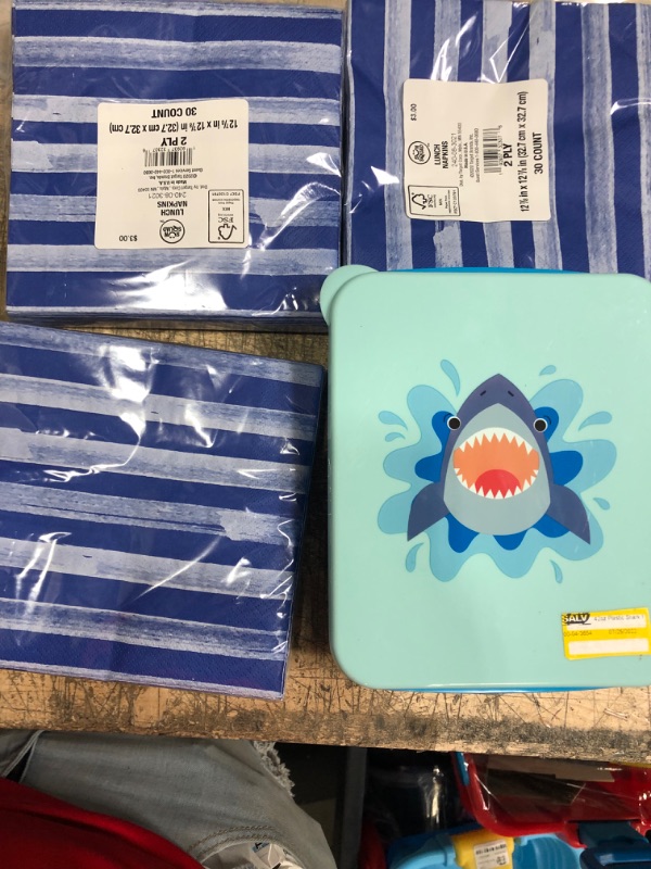 Photo 1 of ** MISCELLANEOUS BUNDLE***  4  ITEMS 
3 BLUE NAPKINS AND 1 SHARK BENTO BOX