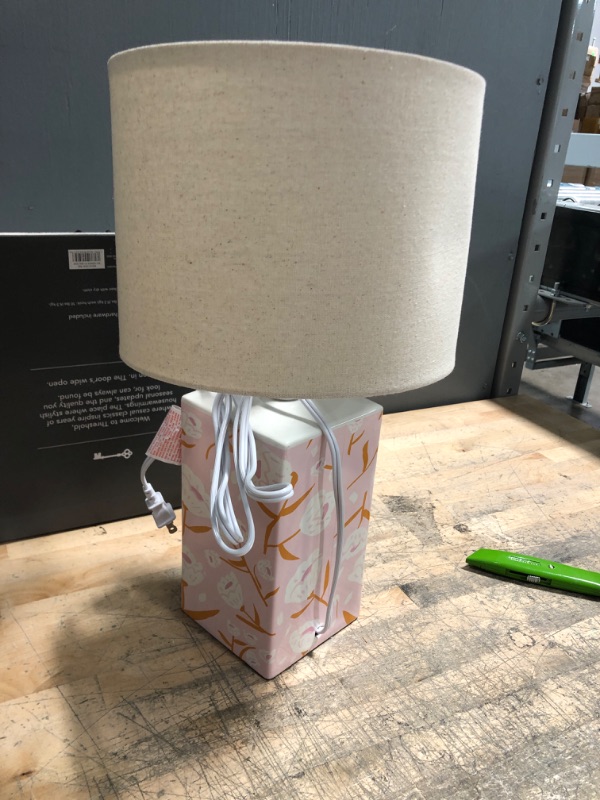 Photo 2 of Floral Base Lamp with Cylinder Shade Pink - Pillowfort™

