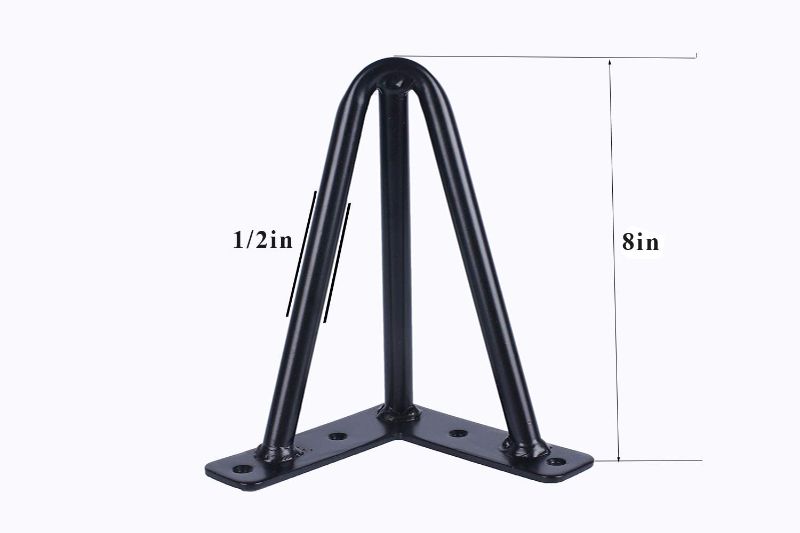 Photo 1 of 8 Inch Hairpin Table Legs 1/2” Dia 3-Rods Hairpin Feet, DIY Black Hairpin Coffee Table Legs Heavy Duty Metal Furniture Leg for Side Table, Bench and Nightstand, Set of 4