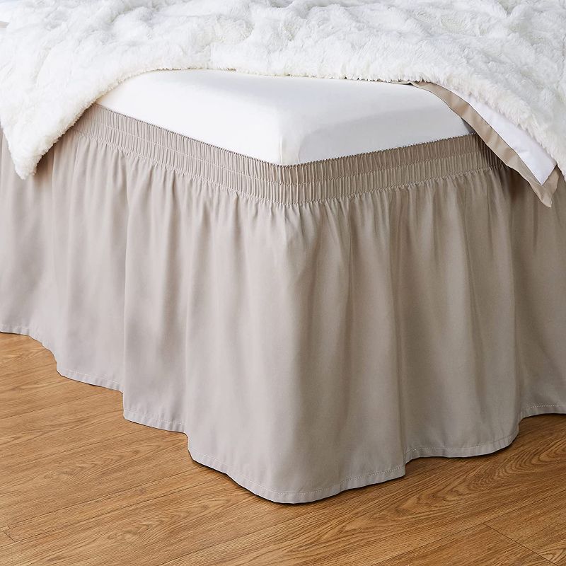 Photo 1 of Amazon Basics Lightweight Elegantly Styled Ruffled Bed Skirt, Three Sided Wrap Around with Easy Fit Elastic, 16" Drop- Twin/TwinXL, Taupe
