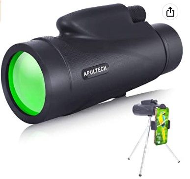 Photo 1 of 12x50 HD Monocular Telescope with Smartphone Adapter, Upgraded Tripod - High Power Monocular with Clear Low Light Vision for Star Watching - Lightweight Monocular for Bird Watching Hunting
