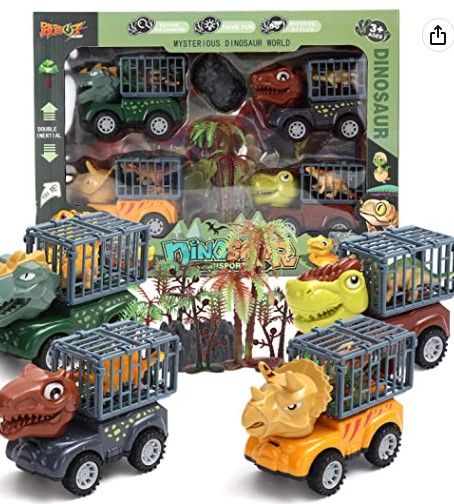 Photo 1 of Dinosaur Transport Truck Playset for Kids 3-7, Carrier Truck with Dinosaur Toys for Boys and Girls,Back Dinosaur Cars, 4 Dinosaur Toys and 8 Pieces Dinosaur, Dino Car Playset Toys
